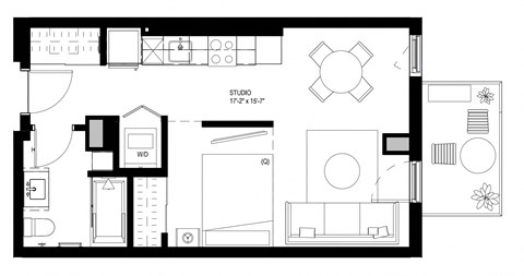 Floor plan for studio, 1 bath, 460 sqft